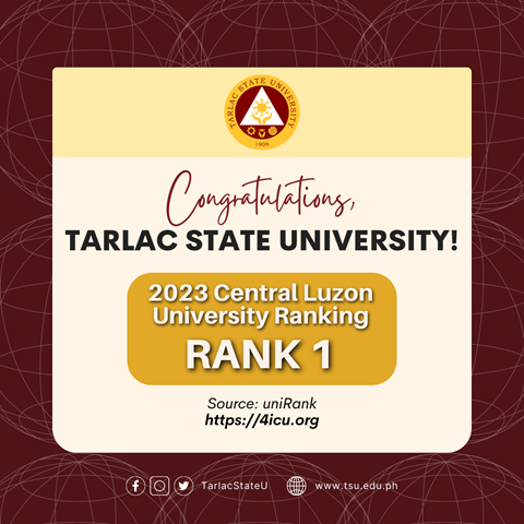 TSU ranks 1st among Central Luzon universities in 2023 uniRank